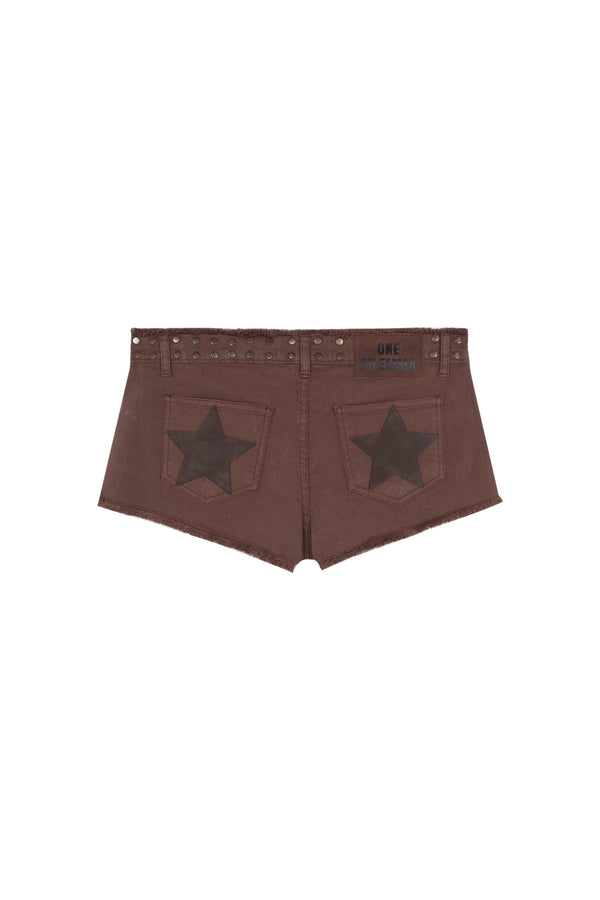 BROWN LACE-UP MINI SHORT