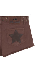 BROWN LACES MINI SHORTS