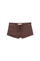 BROWN LACES MINI SHORTS