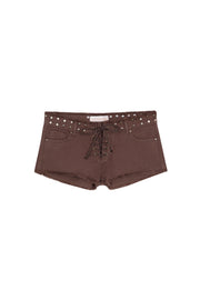BROWN LACES MINI SHORTS