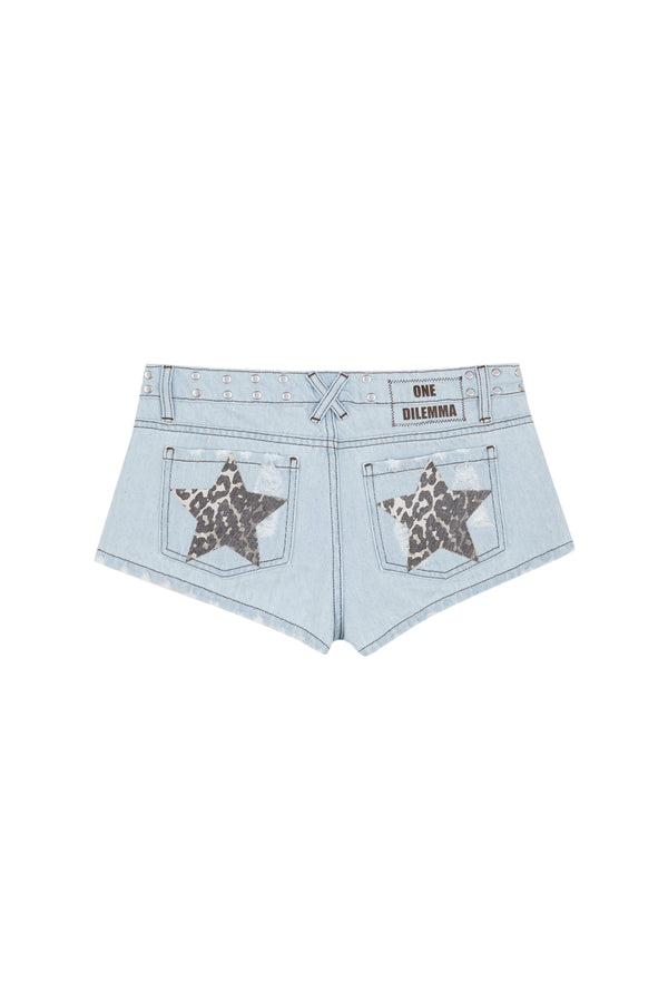 BLUE MINI SHORT LEOPARD STARS