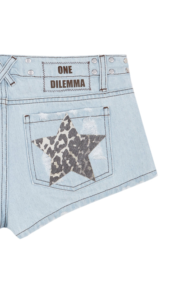 BLUE MINI SHORT LEOPARD STARS