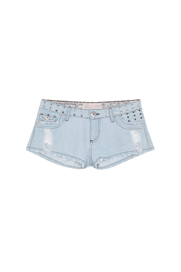 BLUE MINI SHORT LEOPARD STARS