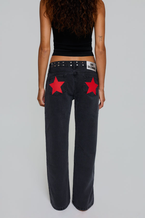 BLACK JEANS RED STAR