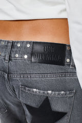 GREY JEANS BLACK LEATHER STAR