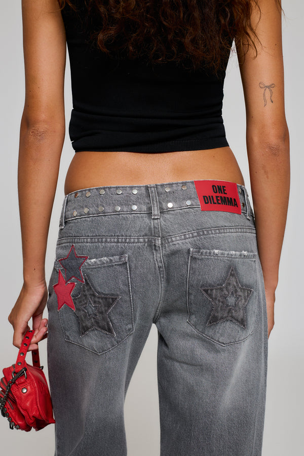 GREY JEANS MULTI-RED STAR