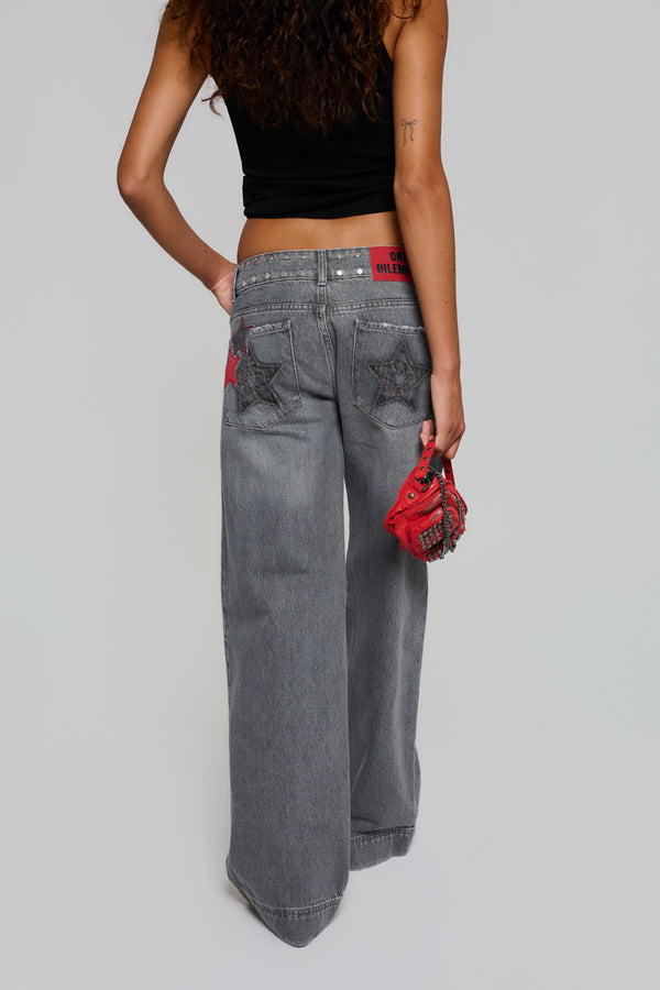 GREY JEANS MULTI-RED STAR