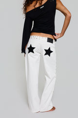 WHITE JEANS BLACK BEADS STAR