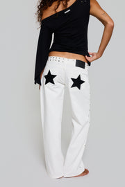 WHITE JEANS BLACK BEADS STAR