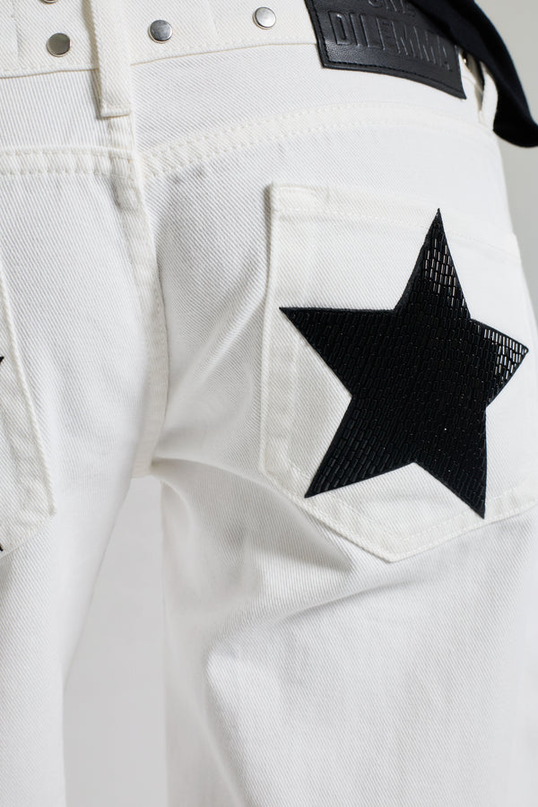 WHITE JEANS BLACK BEADS STAR