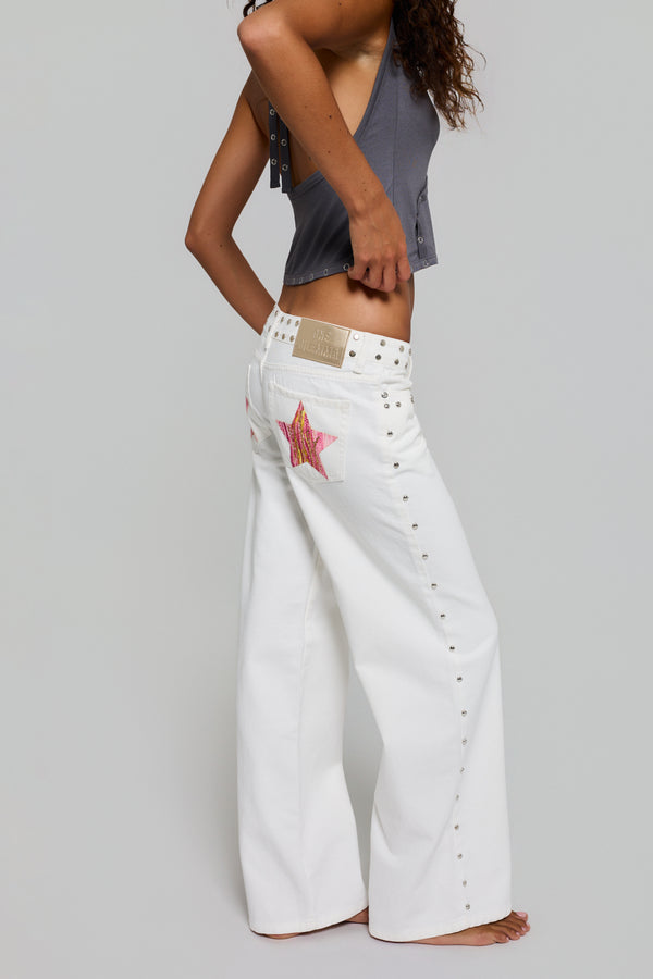 WHITE JEANS PINK PRINT STAR