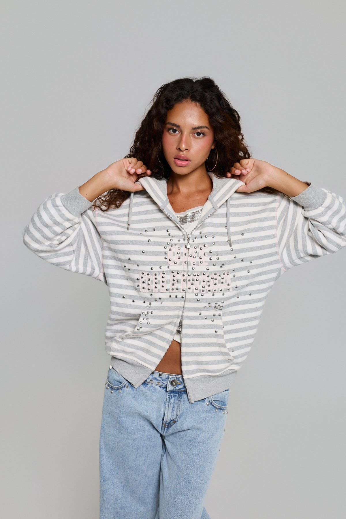 Chaos Grey Striped Zipper Hoodie