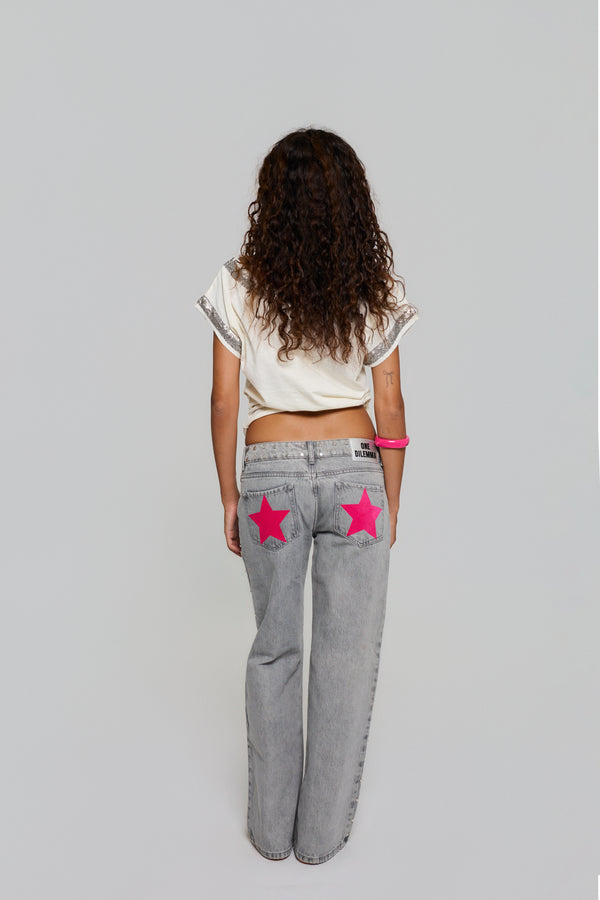 GREY JEANS PINK STAR