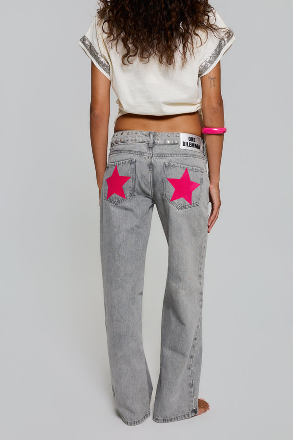 GREY JEANS PINK STAR