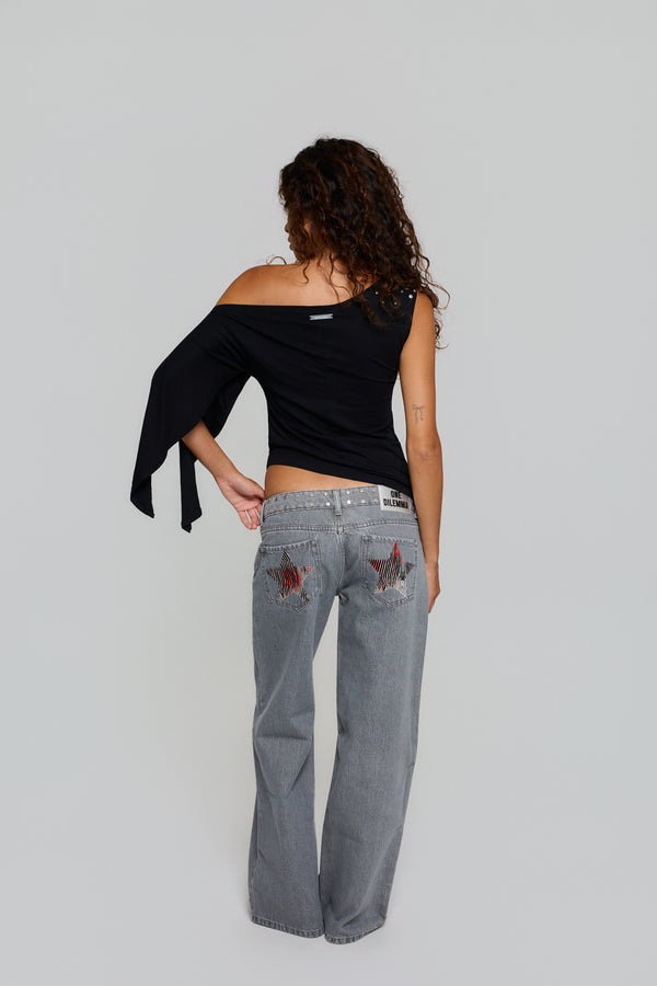 GREY JEANS ZEBRA STAR
