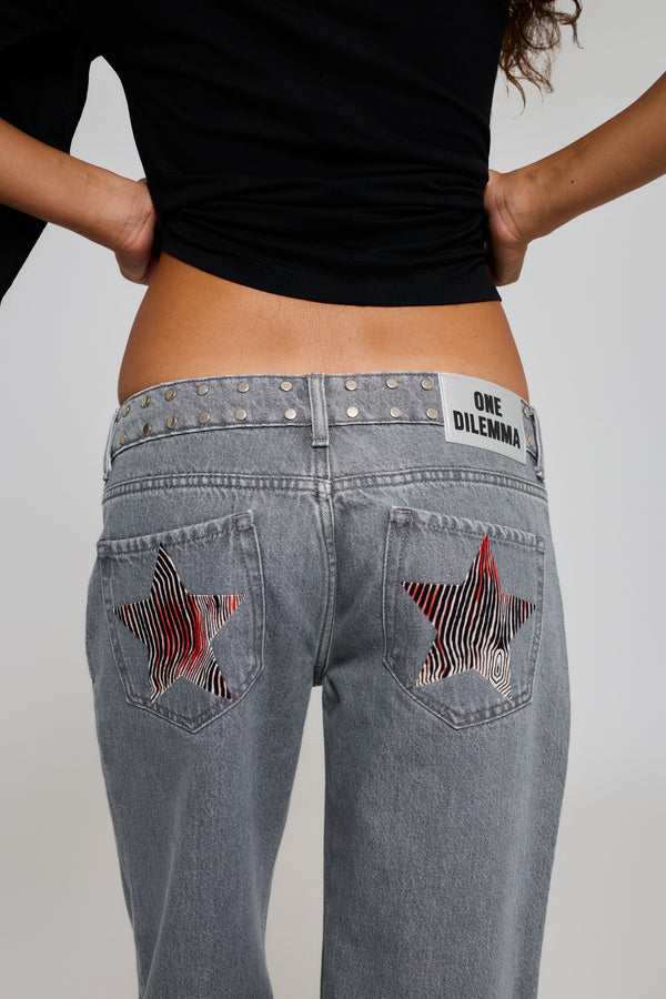 GREY JEANS ZEBRA STAR