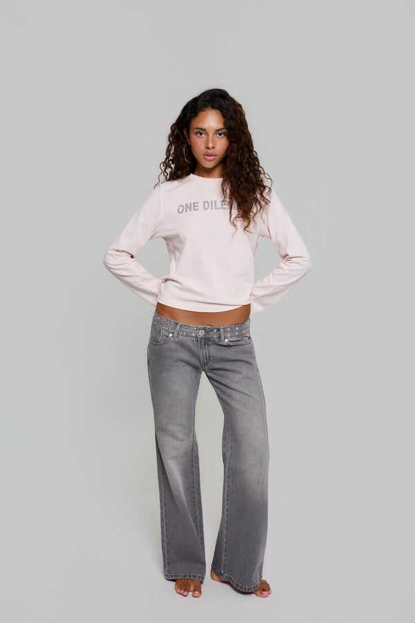 SHINY OD FLARED GREY JEANS