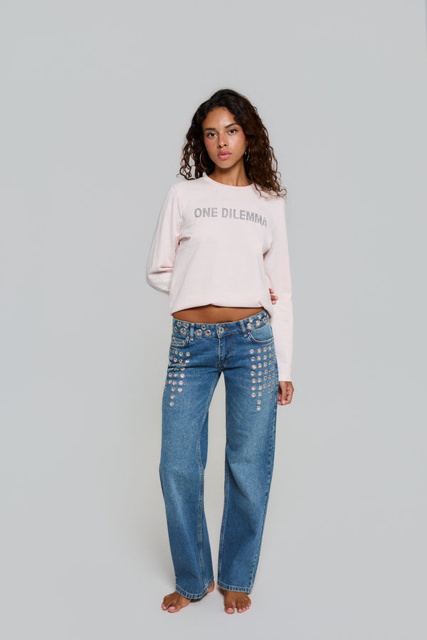JEANS STRAIGHT HOLE STUDS