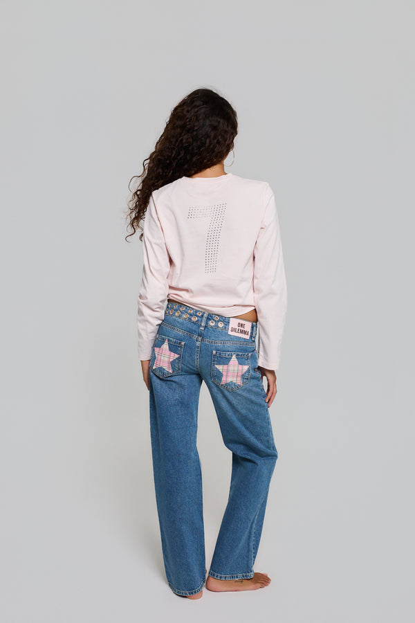 JEANS STRAIGHT HOLE STUDS