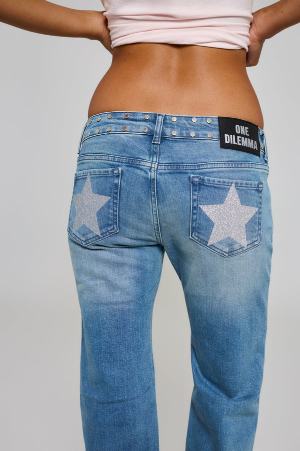 SHINY STARS FLARED BLUE JEANS