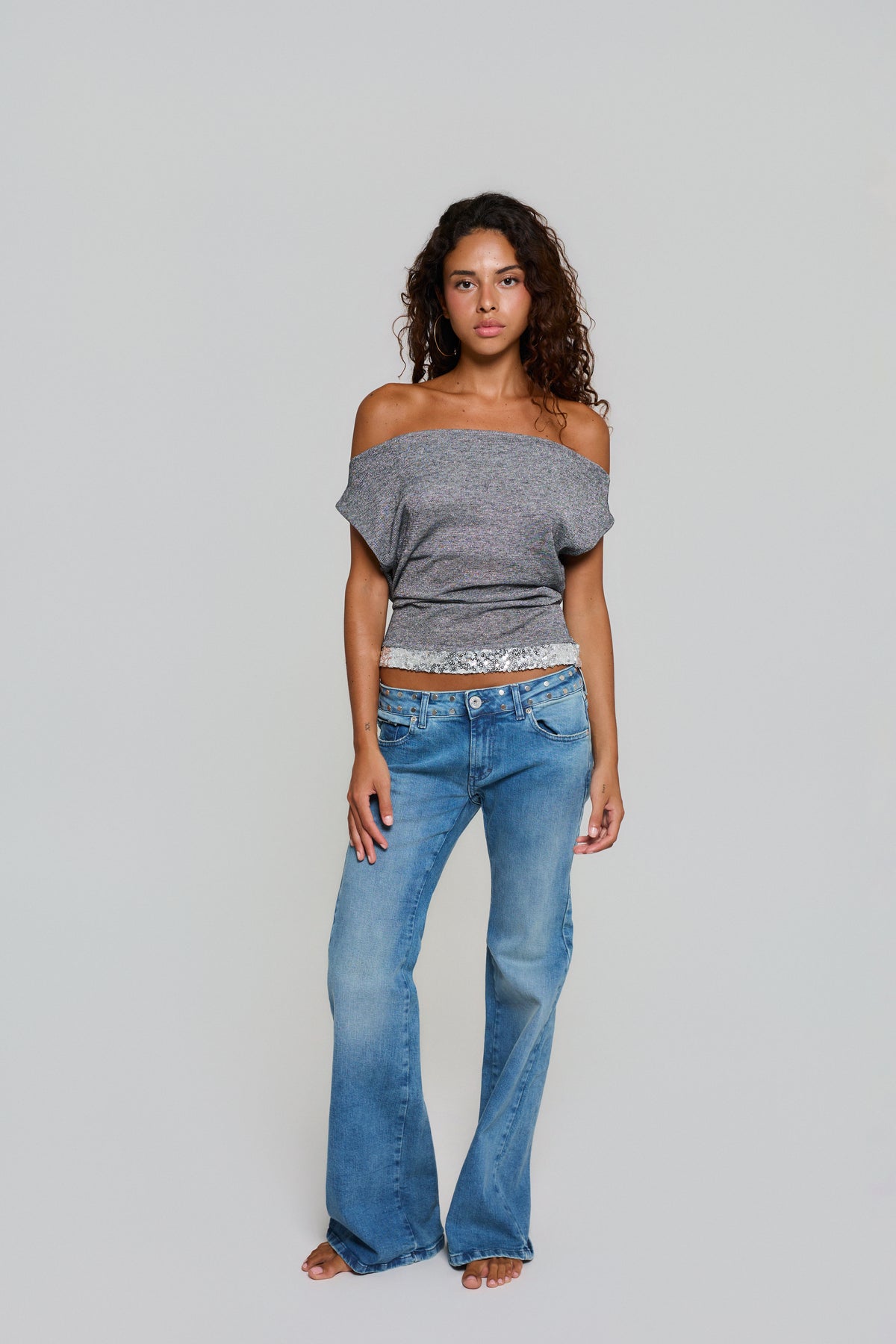 NEW YORK PRINT FLARED BLUE JEANS