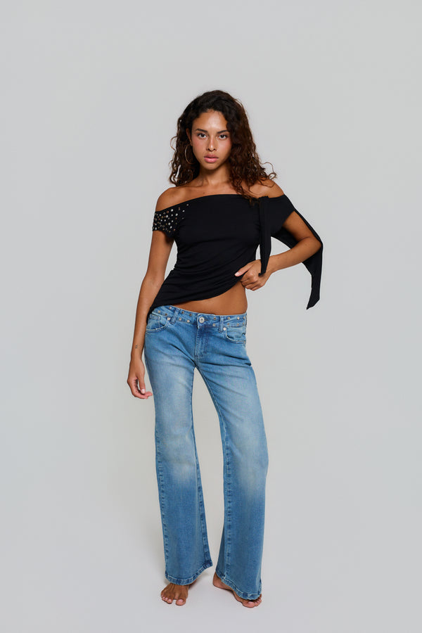 POLKA STARS FLARED BLUE JEANS