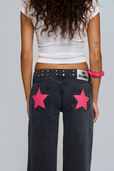 BLACK JEANS PINK STAR