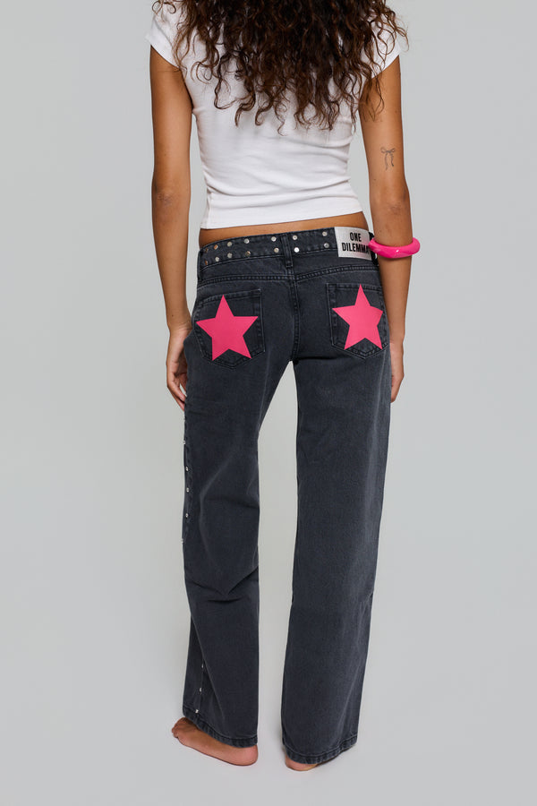 BLACK JEANS PINK STAR