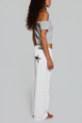 WHITE JEANS SILVER BEADS STAR