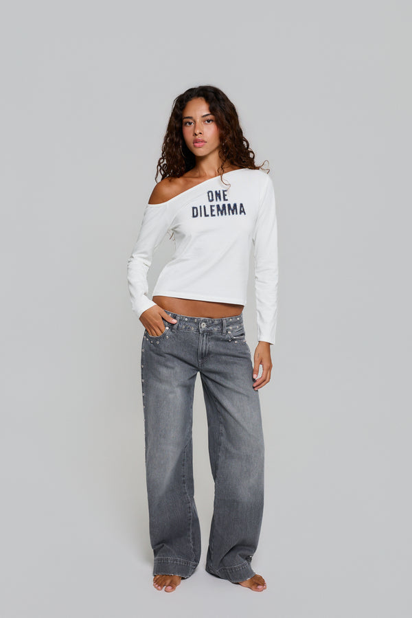 GREY JEANS BLACK LEATHER STAR