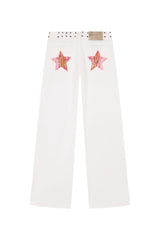 WHITE JEANS PINK PRINT