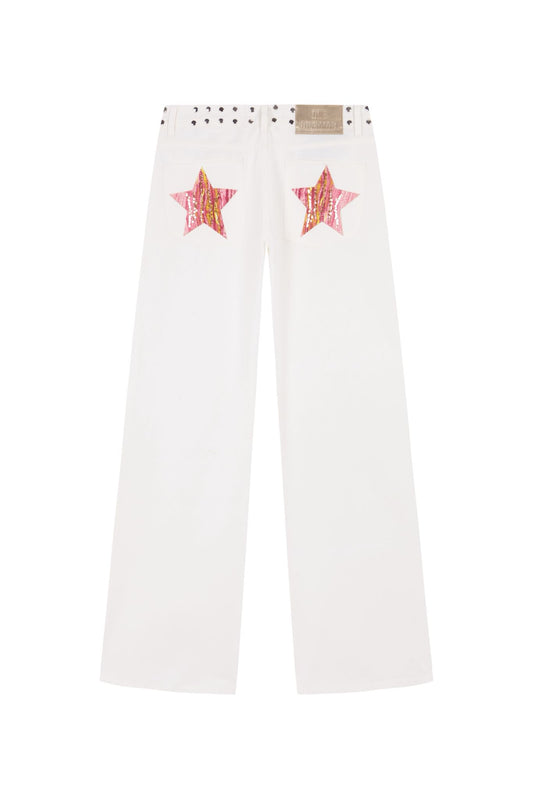 WHITE JEANS PINK PRINT