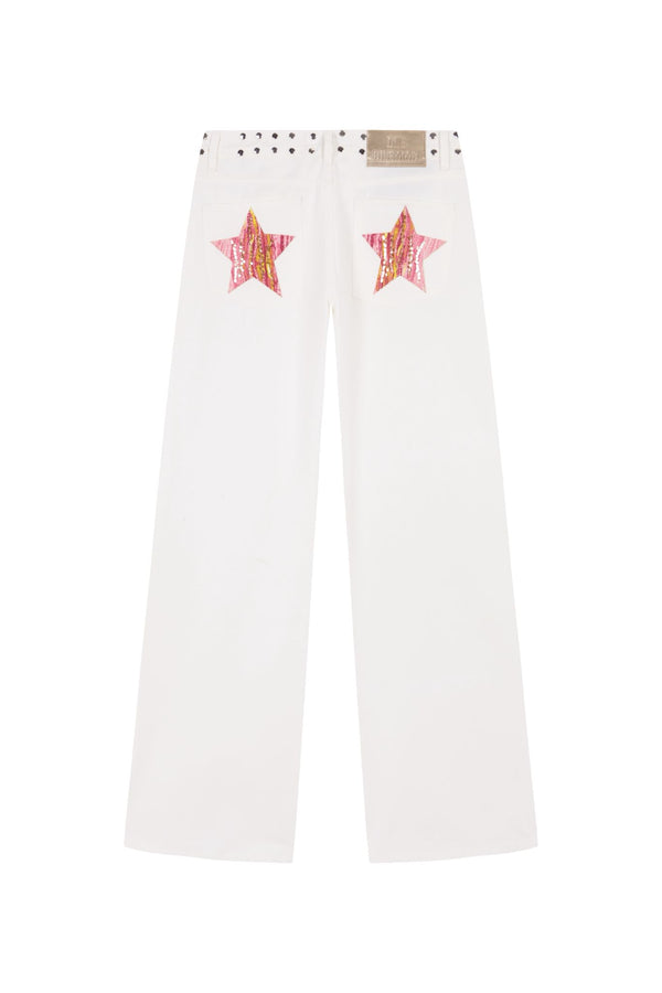 WHITE JEANS PINK PRINT