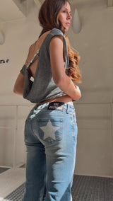 SHINY STARS FLARED BLUE JEANS