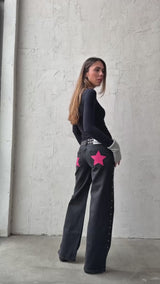 BLACK JEANS PINK STAR