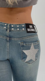 SHINY STARS FLARED BLUE JEANS